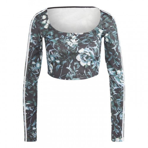 Front - Adidas Womens/Ladies Floral Cropped Slim Long-Sleeved Blouse