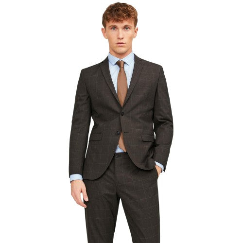 Front - Jack And Jones Mens Checked Notch Neck Slim Formal Blazer