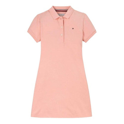 Front - Tommy Hilfiger Girls Plain Collared Polo Shirt Dress