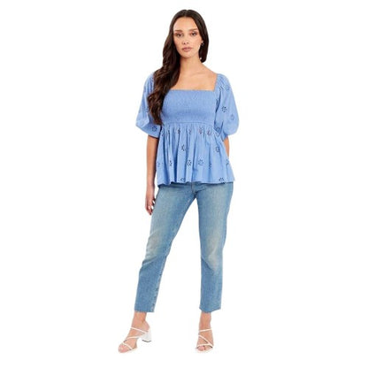 Front - Be You Womens/Ladies Square Neck Short-Sleeved Blouse