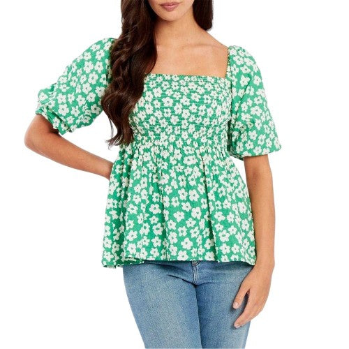 Front - Be You Womens/Ladies Waffle Square Neck Puff Sleeve Blouse
