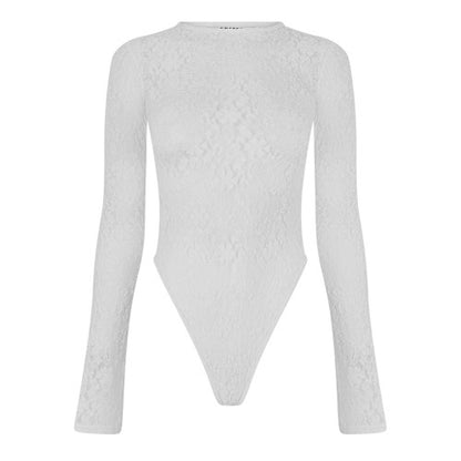 Front - Edited Womens/Ladies Janiya Floral Lace Fitted Bodysuit
