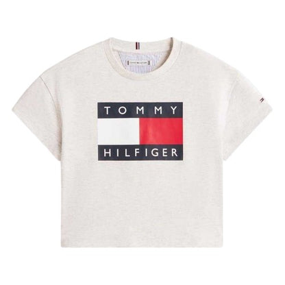 Front - Tommy Hilfiger Girls Heritage Logo Relaxed Fit Crop Top