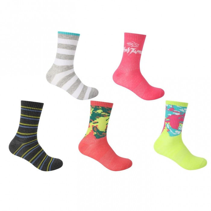 Front - Hot Tuna Womens/Ladies Assorted Designs Crew Socks (Pack of 5)