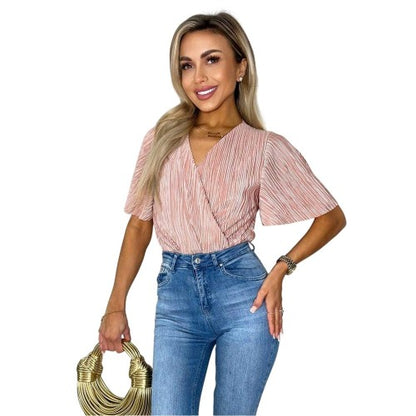 Front - AX Paris Womens/Ladies Plisse Butterfly Sleeve Bodysuit