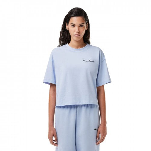Front - Lacoste Womens/Ladies Logo Crew Neck Crop T-Shirt