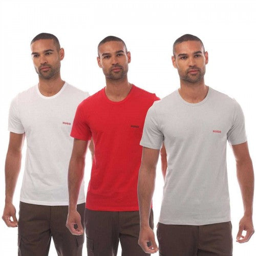 Front - Hugo Mens Contrast Logo T-Shirt (Pack of 3)