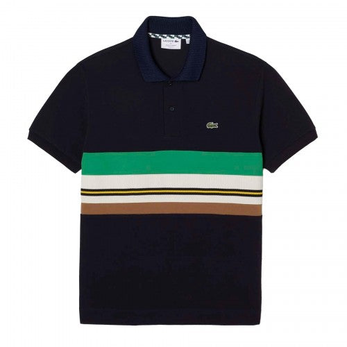 Front - Lacoste Mens French Made Contrast Striped Polo Shirt