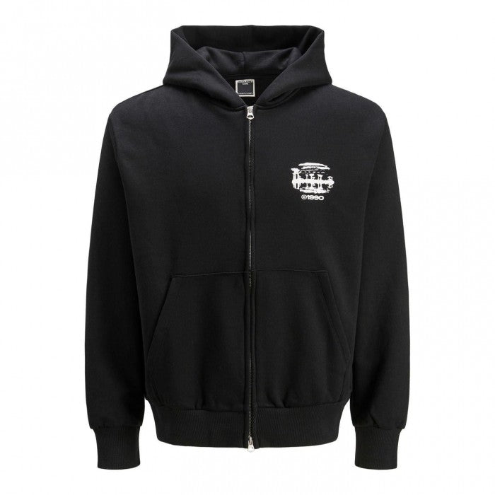 Front - Jack And Jones Mens Graphic Print Regular Full Zip Hoodie