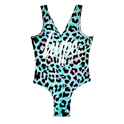 Front - Hype Girls Neon Leopard Print One Piece Swimsuit