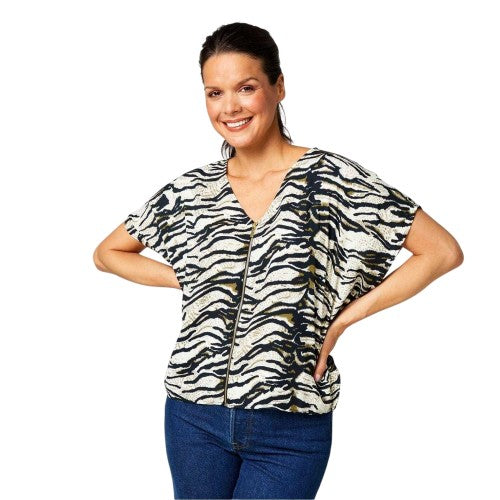 Front - Biba Womens/Ladies Zebra Print Zip Front Top