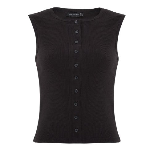 Front - I Saw It First Womens/Ladies Ribbed Button Fitted Top