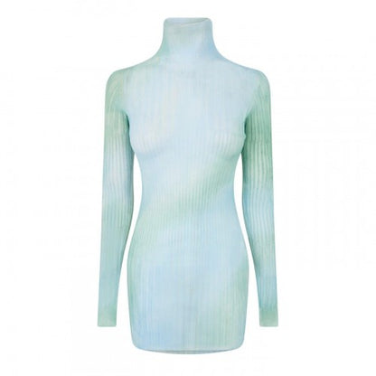 Front - Off White Womens/Ladies Tie Dye Bodycon Long-Sleeved Mini Dress