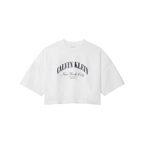 Front - Calvin Klein Womens/Ladies Arched Logo Boxy Oversized Crop Top