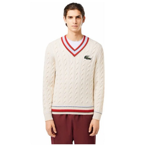 Front - Lacoste Unisex Adult Cable Knit Ribbed Cuff Regular Sweater Top