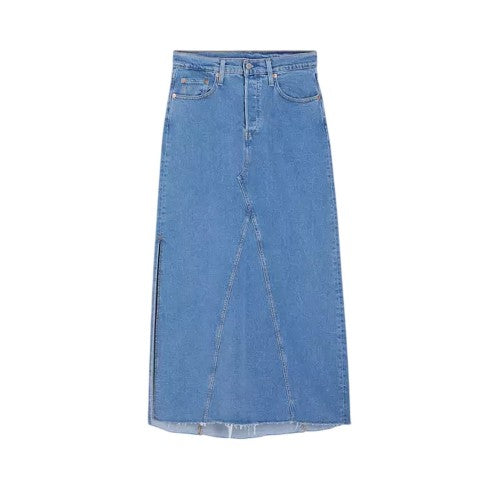 Front - Levis Womens/Ladies Denim Side Slit Long Skirt