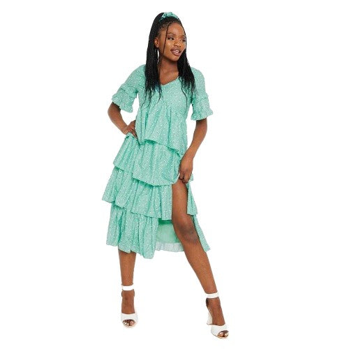 Front - In The Style Womens/Ladies Floral Polyester Frill Midi Dress
