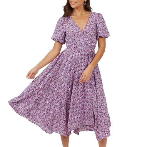 Front - Brave Soul Womens/Ladies Floral Pattern Puff Sleeve Wrap Dress