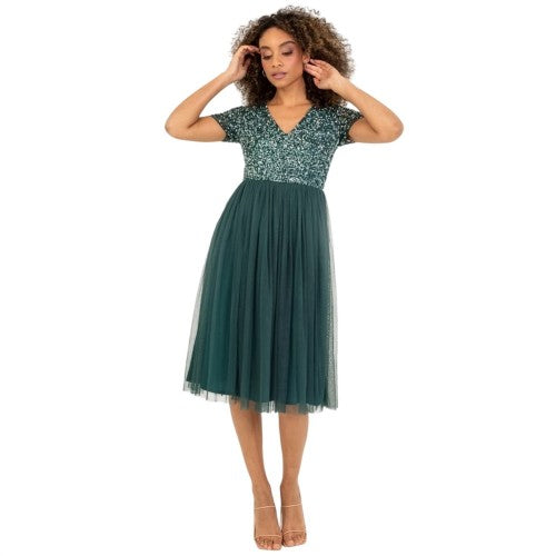 Front - Maya Deluxe Womens/Ladies Short-Sleeved Midi Dress