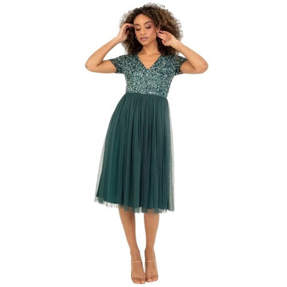 Front - Maya Deluxe Womens/Ladies Short-Sleeved Midi Dress
