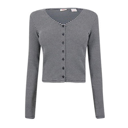 Front - Levis Womens/Ladies Pinstripe Ribbed V Neck Long-Sleeved Top