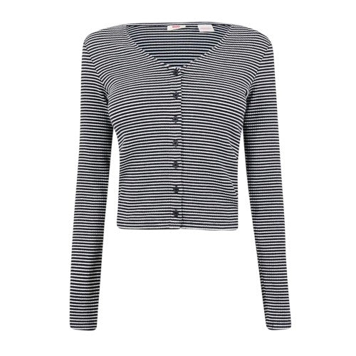 Front - Levis Womens/Ladies Pinstripe Ribbed V Neck Long-Sleeved Top
