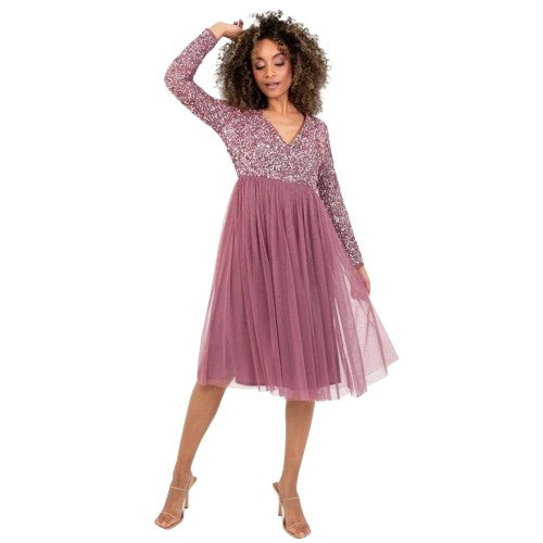 Front - Deluxe Womens/Ladies V Neck Long-Sleeved Wrap Dress