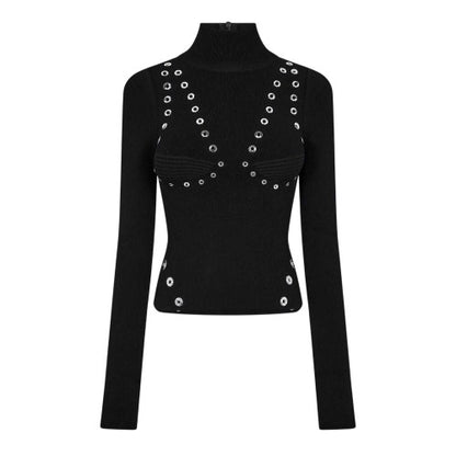 Front - Off White Womens/Ladies Eyelets Mock Neck Top
