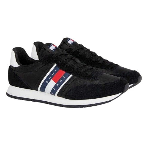 Front - Tommy Jeans Mens TJM Classic Flag Logo Leather Running Trainers