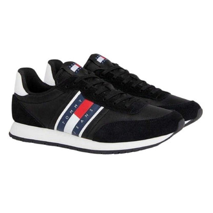 Front - Tommy Jeans Mens TJM Classic Flag Logo Leather Running Trainers