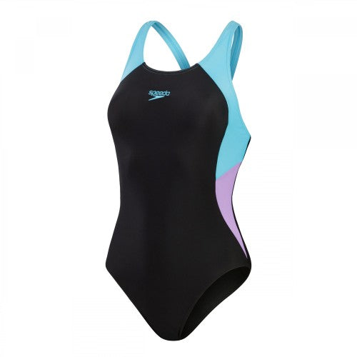 Front - Speedo Womens/Ladies Splice Colour Block Muscleback One Piece Swimsuit