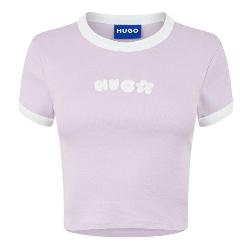 Front - Hugo Womens/Ladies Cotton Ringer Crop T-Shirt