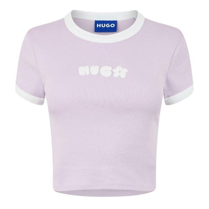 Front - Hugo Womens/Ladies Cotton Ringer Crop T-Shirt