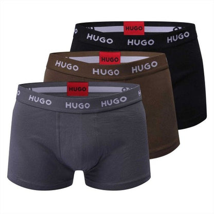 Front - Hugo Mens Repeat Logo Stretch Boxer Shorts (Pack of 3)