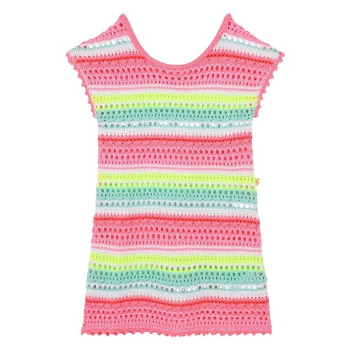 Front - Billieblush Girls Contrast Striped Crochet A-line Mini Dress