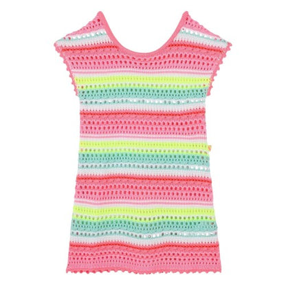 Front - Billieblush Girls Contrast Striped Crochet A-line Mini Dress