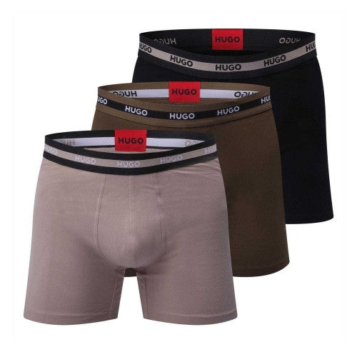 Front - Hugo Mens Organic Cotton Boxer Shorts (Pack of 3)