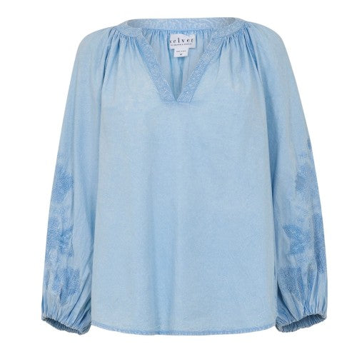 Front - Velvet by Graham & Spencer Womens/Ladies V Neck Regular Bishop Blouse