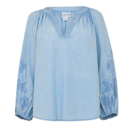 Front - Velvet by Graham & Spencer Womens/Ladies V Neck Regular Bishop Blouse