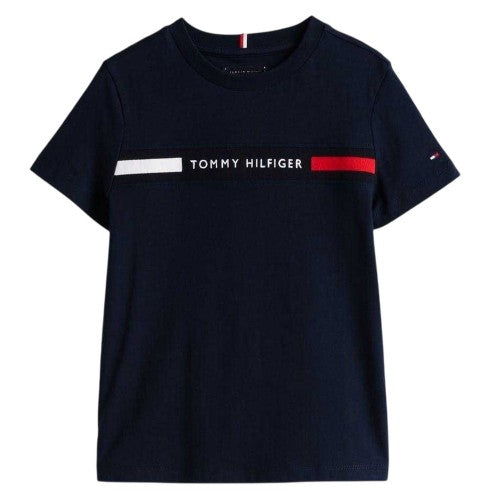 Front - Tommy Hilfiger Boys Block Stripe Ribbed Regular T-Shirt