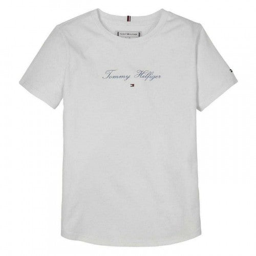 Front - Tommy Hilfiger Girls Script Crew Neck Slim T-Shirt