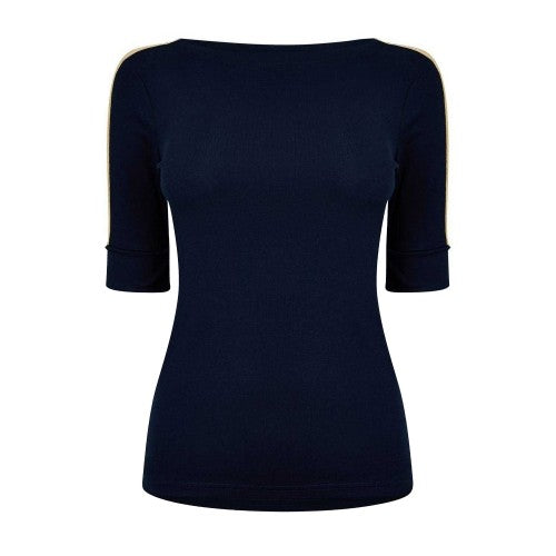Front - Ralph Lauren Womens/Ladies Contrast Striped Cotton 3/4 Sleeve T-Shirt