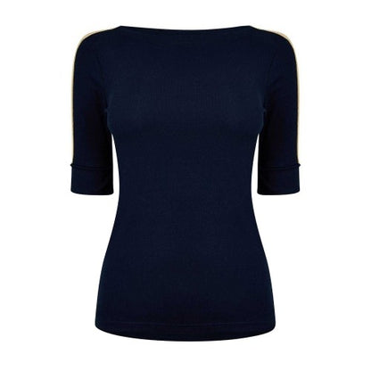 Front - Ralph Lauren Womens/Ladies Contrast Striped Cotton 3/4 Sleeve T-Shirt