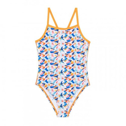 Front - Slazenger Girls Abstract Spaghetti Strap One Piece Swimsuit