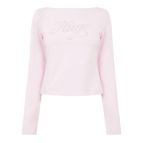Front - Hugo Womens/Ladies Rhinestone Logo Long-Sleeved T-Shirt