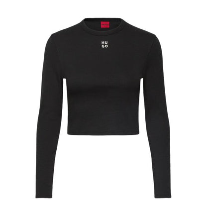 Front - Hugo Womens/Ladies Stacked Logo Slim Long-Sleeved Crop Top
