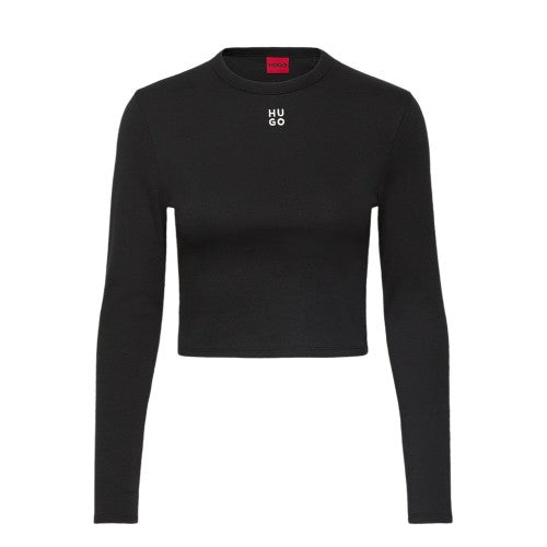 Front - Hugo Womens/Ladies Stacked Logo Slim Long-Sleeved Crop Top