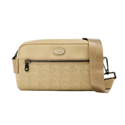 Front - Lacoste Geometric Pattern Leather Crossbody Bag