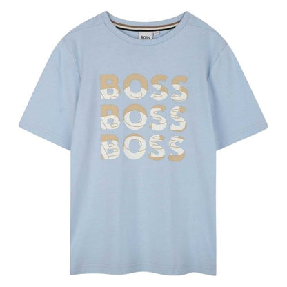 Front - Boss Childrens/Kids Stacked Logo Crew Neck T-Shirt