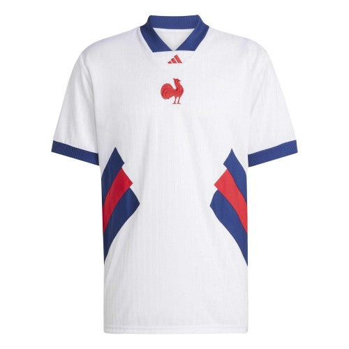 Front - Adidas Mens France FFR Short-Sleeved Rugby Shirt